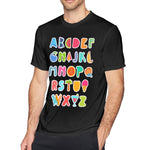 Cotton T Shirt for Men Alphabet Letters Cartoon Summer Art Words Breathable Round Neck Short Sleeves Tee