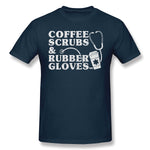 Cotton T Shirt for Men Coffee Scrubs & Rubber Gloves Comfortable Round Neck Short Sleeves Shirt