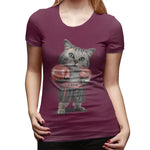 Novelty T Shirt for Women BOXING CAT Flowy Round Neck Short Sleeve Tee