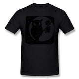 Mens Novelty T-Shirt Owl Moon Bird Autumn Halloween Cool Round Neck Short Sleeves Shirt