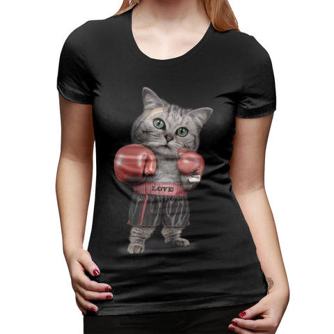 Novelty T Shirt for Women BOXING CAT Flowy Round Neck Short Sleeve Tee