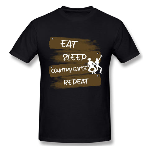 Men's Casual T-shirt Eat Sleep Country Dance Repeat Comfy Round Neck Short Sleeves Shirt