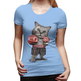 Novelty T Shirt for Women BOXING CAT Flowy Round Neck Short Sleeve Tee