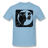 Mens Novelty T-Shirt Owl Moon Bird Autumn Halloween Cool Round Neck Short Sleeves Shirt