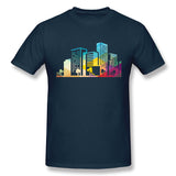 Mens Novelty T-Shirt Silhouette Cityscape Building Icon Color City Breathable Crew Neck Short Sleeves Blouse Tops