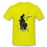 Cotton T Shirt for Men Samurai Japan Katana Warrior Style Crew Neck Short Sleeves Shirt