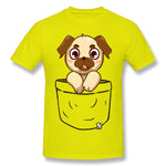 Cotton T Shirt for Men Pocket Cute Pug Comfy Crew Neck Short Sleeves Tees