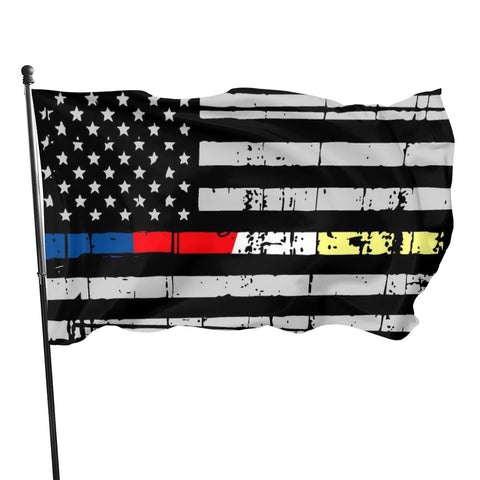 Fly Breeze 3 X 5 Ft Flag Tattered American Flag Police Fire EMS Polyester Brass Grommet Canvas Header for Outside Garden