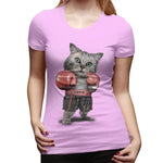 Novelty T Shirt for Women BOXING CAT Flowy Round Neck Short Sleeve Tee