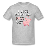 Men's Casual T-shirt I Just Really Like Pigs Comfortable Round Neck Short Sleeves Blouse Tops