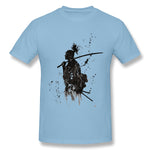 Cotton T Shirt for Men Samurai Japan Katana Warrior Style Crew Neck Short Sleeves Shirt