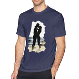 Men's Graphic T Shirt Love Romance Couple Kissing Seaside Comfy Crew Neck Short Sleeves Blouse Tops