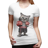 Novelty T Shirt for Women BOXING CAT Flowy Round Neck Short Sleeve Tee