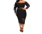 Women Sexy Off Shoulder Long Sleeve Dresses Plus Size Stretchy Net Bodycon Mini Dress Club Party