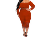 Women Sexy Off Shoulder Long Sleeve Dresses Plus Size Stretchy Net Bodycon Mini Dress Club Party