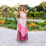 Summer Multicolor Chevron Color Block Halter Neck Long Dress Halter Seaside Holiday Dress