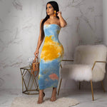 Women Sexy Sleeveless Dress Tube Top Off Shoulder Strapless Tie Dye Bodycon Party Club