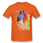 Mens Novelty T-Shirt Rainbow Zebra Cool O-Neck Short Sleeves Tee