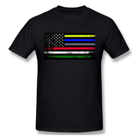 Cotton T Shirt for Men The First Responder Heritage Flag Comfortable Crew Neck Short Sleeves Blouse Tops