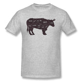 Cotton T Shirt for Men Primitive Butcher Shop Beef Cuts Chart Breathable O-Neck Short Sleeves Tee