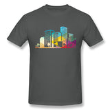 Mens Novelty T-Shirt Silhouette Cityscape Building Icon Color City Breathable Crew Neck Short Sleeves Blouse Tops