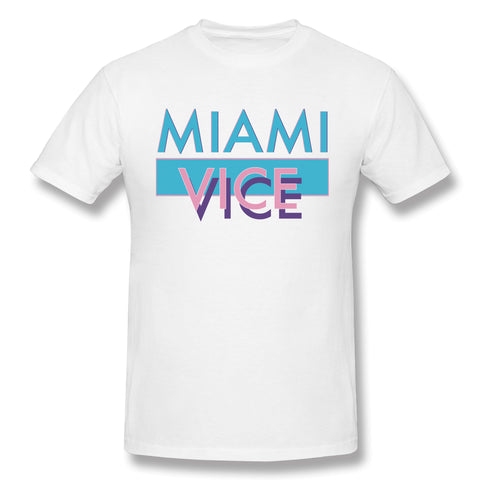 Cotton T Shirt for Men Miami Vice Style Round Neck Short Sleeves Shirt