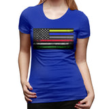 Novelty T Shirt for Women The First Responder Heritage Flag Flowy Round Neck Short Sleeve Shirts