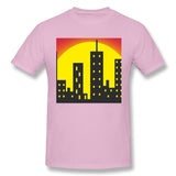 Mens Novelty T-Shirt Skyline City Building Sunset Comfortable Crew Neck Short Sleeves Tees