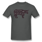 Cotton T Shirt for Men Primitive Butcher Shop Beef Cuts Chart Breathable O-Neck Short Sleeves Tee