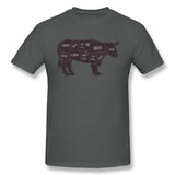 Cotton T Shirt for Men Primitive Butcher Shop Beef Cuts Chart Breathable O-Neck Short Sleeves Tee