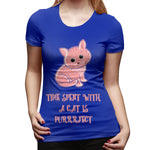 Women’s Cotton T Shirt Cute Kitty Cat Sexy Crew Neck Short Sleeve Tee