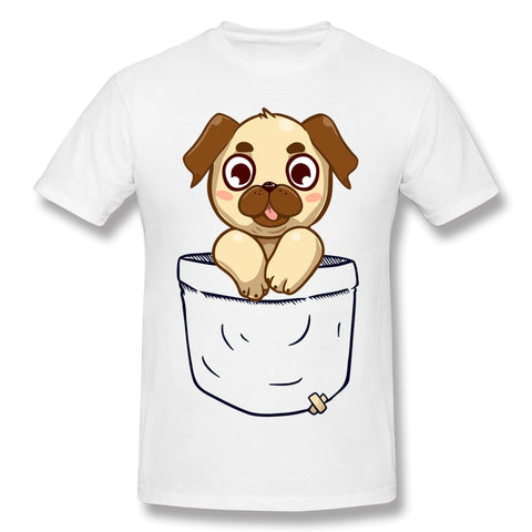 Cotton T Shirt for Men Pocket Cute Pug Comfy Crew Neck Short Sleeves Tees