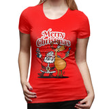 Novelty T Shirt for Women Merry Christmas - Santa Claus And His Reindeer Comfy Round Neck Short Sleeve Tops