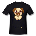 Cotton T Shirt for Men Pocket Cute Pug Comfy Crew Neck Short Sleeves Tees