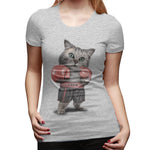 Novelty T Shirt for Women BOXING CAT Flowy Round Neck Short Sleeve Tee