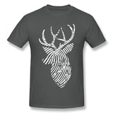 Men's Casual T-shirt Finger Print Deer For Dark Style Round Neck Short Sleeves Tees