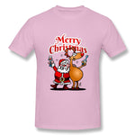 Men's Graphic T Shirt Merry Christmas - Santa Claus And His Reindeer Style Round Neck Short Sleeves Shirt