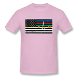 Men's Casual T-shirt Thin Red Blue Green Yellow Gold Line Flag Thin Line EMS Cool O-Neck Short Sleeves Tee