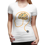 Novelty T Shirt for Women Charging Brain Neurofeedback Sexy O-Neck Short Sleeve Tee