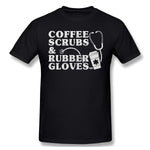 Cotton T Shirt for Men Coffee Scrubs & Rubber Gloves Comfortable Round Neck Short Sleeves Shirt