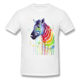 Mens Novelty T-Shirt Rainbow Zebra Cool O-Neck Short Sleeves Tee